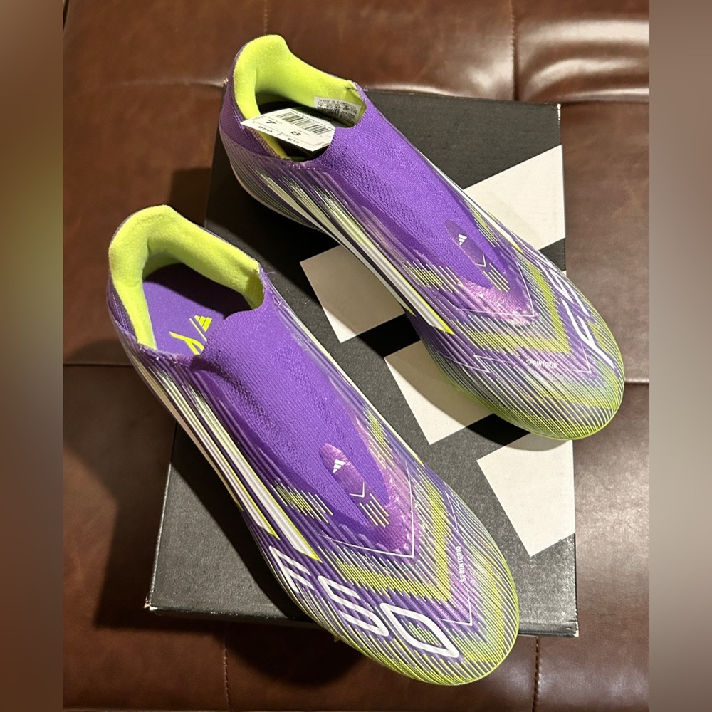 adidas F50 League Lace less Purple and Green soccer Shoes